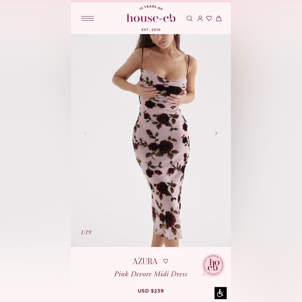 House of CB AZURA
Pink Devore Midi Dress Bodycon Dress size S plus cup NWOT